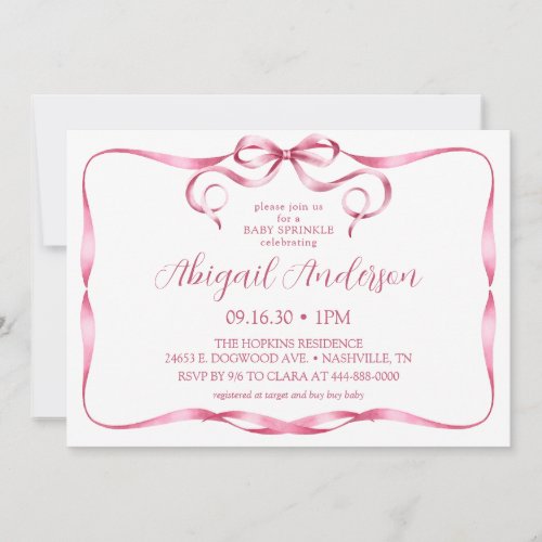 Elegant Pink Ribbon Baby Sprinkle Invitation