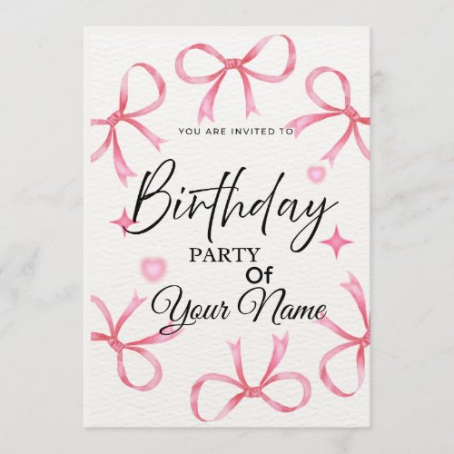 Elegant Pink Ribbon Birthday Party Invitation