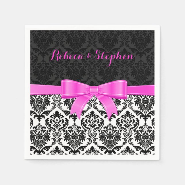 Elegant Pink Ribbon Black & White Damasks 2 Paper Napkins (Front)