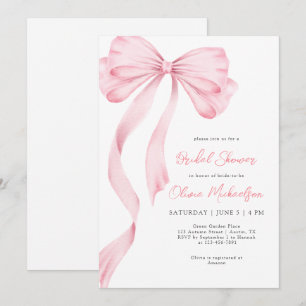 Elegant Pink Ribbon Bow Coquette Bridal Shower Invitation