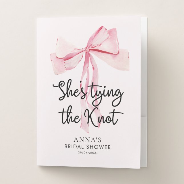 Elegant Pink Ribbon Bridal Shower Pocket Folder (Front)
