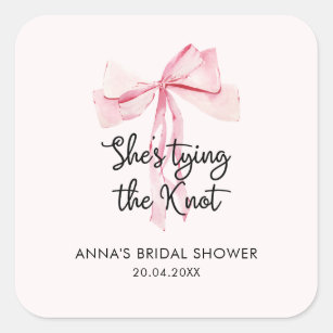Elegant Pink Ribbon Bridal Shower Square Sticker