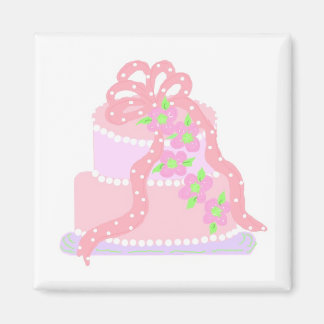 Elegant Pink Ribbon Cake Magnet
