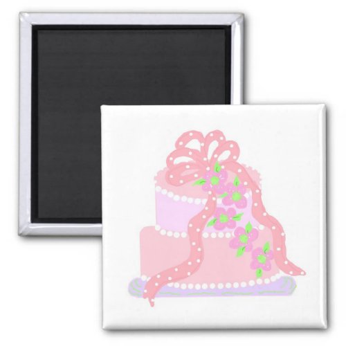 Elegant Pink Ribbon Cake Magnet