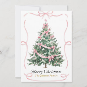 Elegant Pink Ribbon Christmas Tree Card 