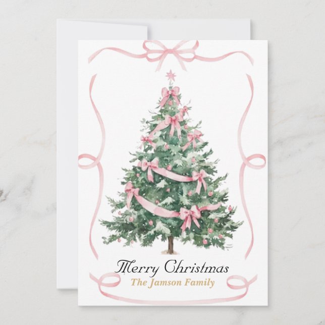 Elegant Pink Ribbon Christmas Tree Card  (Front)