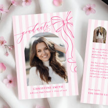Elegant Pink Ribbon Graduation Announcement Card