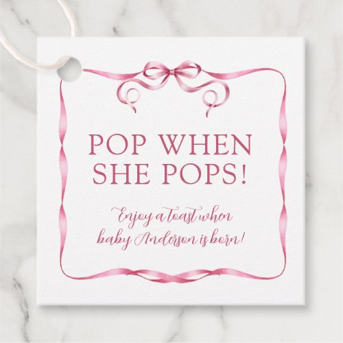 Elegant Pink Ribbon Pop When She Pops Favor Tags