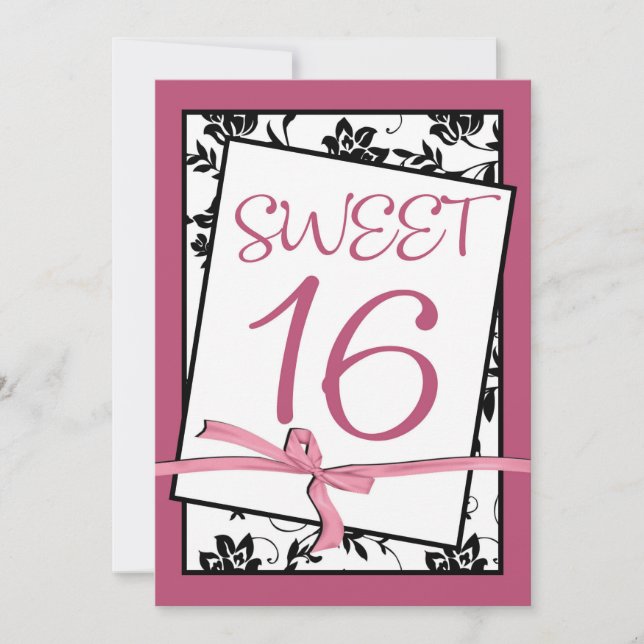 elegant pink ribbon sweet 16 invitation (Front)