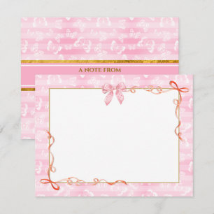 Elegant Pink Ribbon, White Butterfly and Striped Note Card