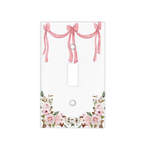 Elegant Pink Ribbons Floral Watercolor Satin  Light Switch Cover