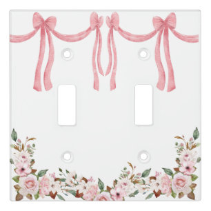 Elegant Pink Ribbons Watercolor Floral Light Switch Cover
