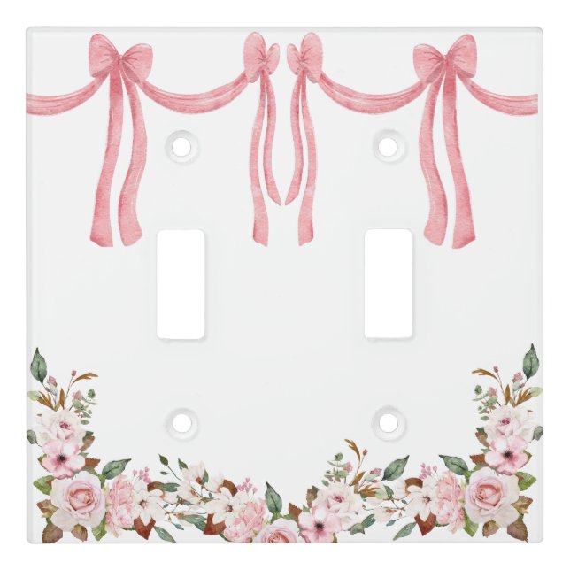 Elegant Pink Ribbons Watercolor Floral Light Switch Cover (Front)