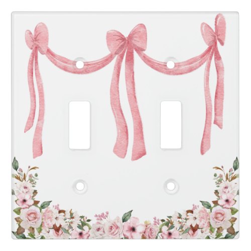 Elegant Pink Ribbons Watercolor Floral Light Switch Cover