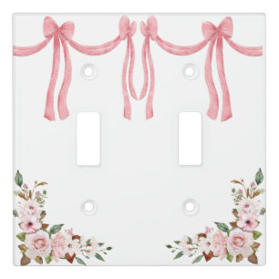 Elegant Pink Ribbons Watercolor Floral Light Switch Cover