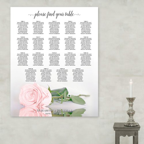 Elegant Pink Rose 19 Table Wedding Seating Chart