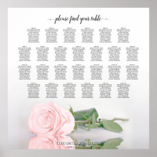 Elegant Pink Rose 26 Table Wedding Seating Chart