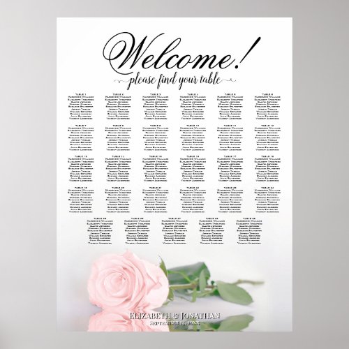 Elegant Pink Rose 29 Table Wedding Seating Chart