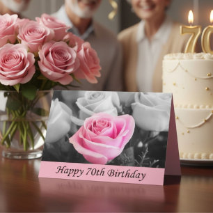 Elegant Pink Rose 70th Birthday, Floral Milestone  Card