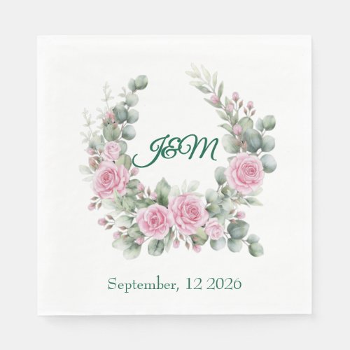 Elegant Pink Rose and Eucalyptus Swans Wedding Nap Napkins