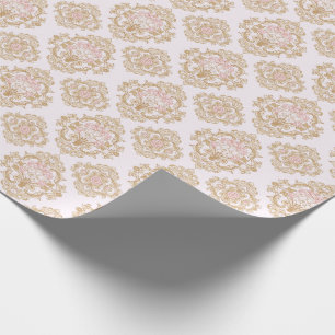 Elegant Pink Rose and Gold Baroque Frame Wrapping Paper