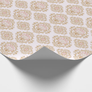 Elegant Pink Rose and Gold Baroque Frame Wrapping Paper