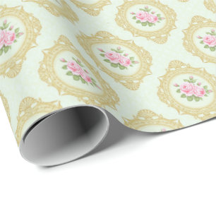 Elegant Pink Rose and Gold Frame  Wrapping Paper