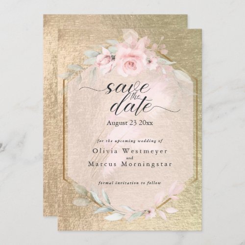 Elegant Pink Rose and Gold Save the Date  Invitation