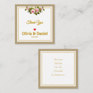 Elegant Pink Rose and Gold Script Thank You Note Card