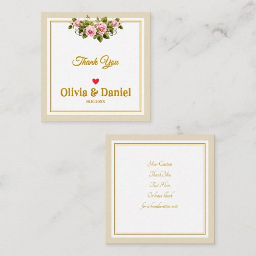 Elegant Pink Rose and Gold Script Thank You Note Card