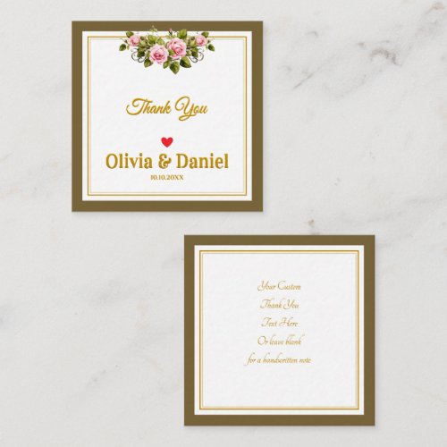 Elegant Pink Rose and Gold Script Thank You Note Card