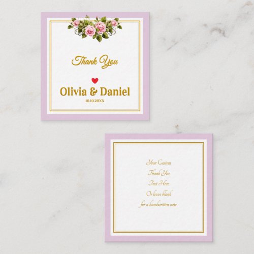 Elegant Pink Rose and Gold Script Thank You Note Card