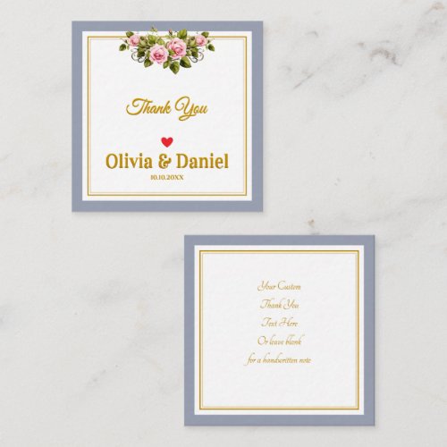 Elegant Pink Rose and Gold Script Thank You Note Card