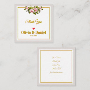Elegant Pink Rose and Gold Script Thank You Note Card