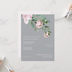 Elegant Pink Rose and Grey Together With Wedding  Invitation