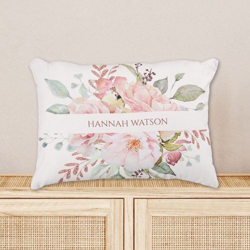 Elegant Pink Rose and Peony Floral Bouquet  Accent Pillow