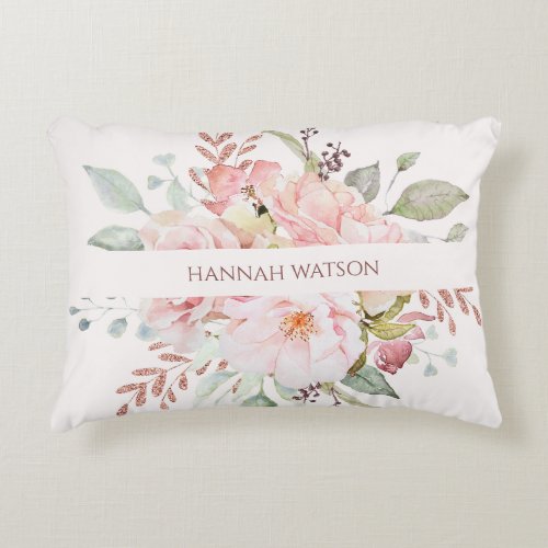 Elegant Pink Rose and Peony Floral Bouquet  Accent Pillow
