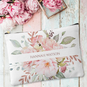 Elegant Pink Rose and Peony Floral Bouquet  Accessory Pouch