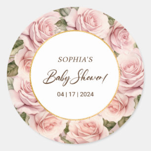 Elegant Pink Rose Baby Shower Classic Round Sticker