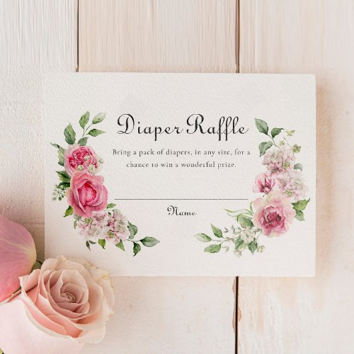 Elegant Pink Rose Baby Shower Diaper Raffle Ticket RSVP Card