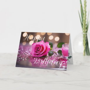 Elegant Pink Rose Birthday Greeting Card