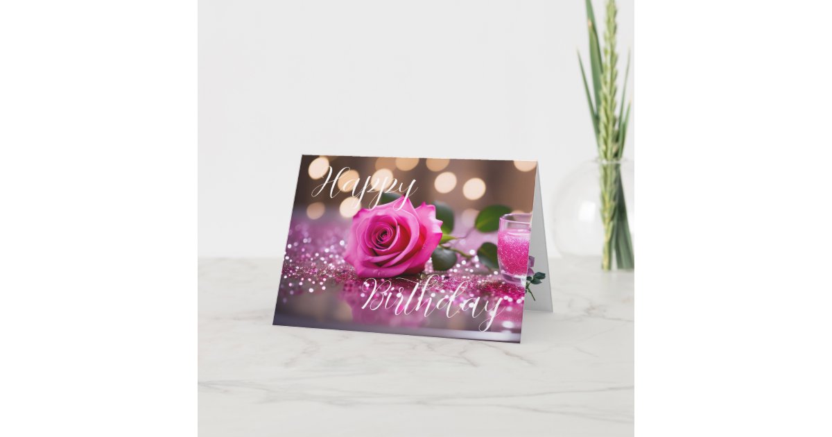 Elegant Pink Rose Birthday Greeting Card | Zazzle
