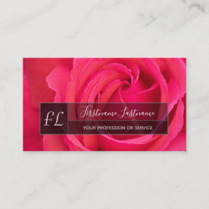 Elegant pink rose blossom gray rectangle monogram business card
