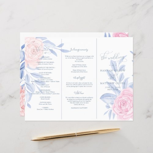 Elegant Pink Rose Blue Minimalist Wedding Ceremony