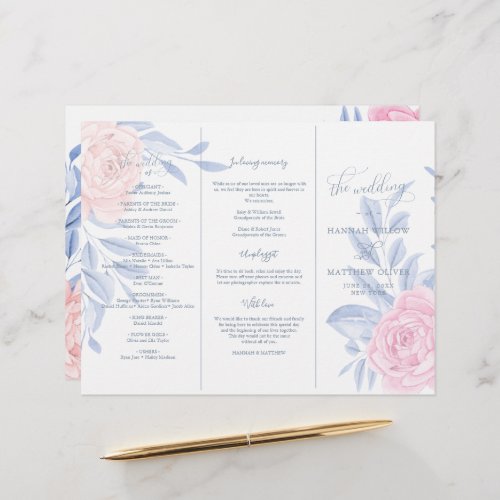 Elegant Pink Rose Blue Minimalist Wedding Ceremony