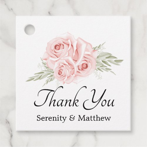 Elegant Pink Rose Blush Floral Wedding Thank You Favor Tags