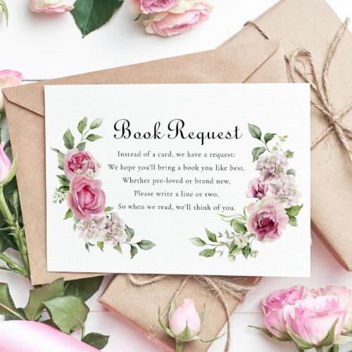 Elegant Pink Rose Book Request Baby Shower RSVP Card