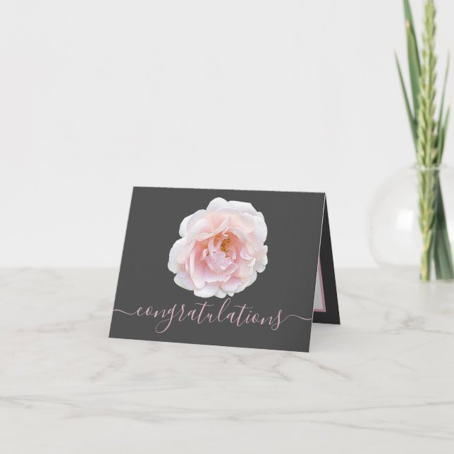 Elegant Pink Rose Botanical Color Congratulations Card (Front)