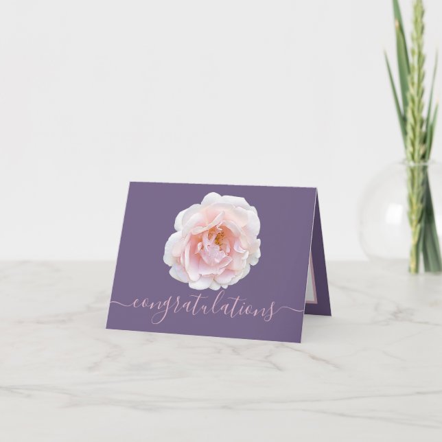 Elegant Pink Rose Botanical Color Congratulations Card (Front)