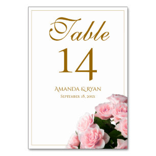 Elegant Pink Rose Bouquet Floral Wedding Table Number